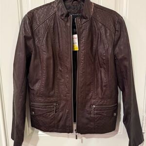 Bernardo Men's Dark Brown Quilted Leather Bomber Jacket